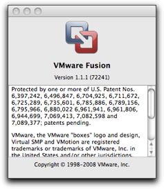 VMware Fusion about